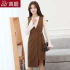 V-neck Asymmetric Hem Knit Pinafore Dress