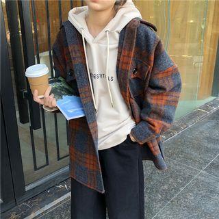 Plaid Single-breasted Coat Plaid - Red & Gray - One Size