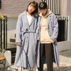 Single Breast Tie-waist Coat Blue - One Size