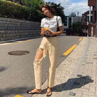 Cutout Fringed Straight-leg Pants