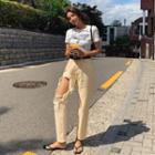 Cutout Fringed Straight-leg Pants