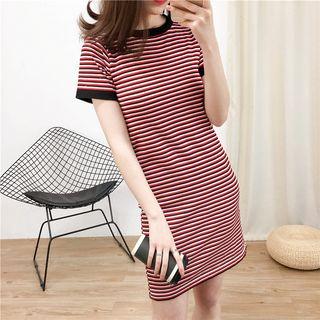Striped T-shirt Dress As Shown In Figure - One Size