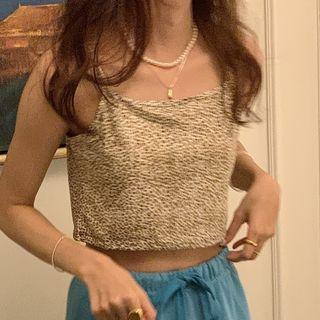 Leopard Print Cropped Camisole Top Coffee - One Size