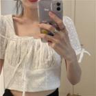 Square-neck Short-sleeve Cropped Blouse White - One Size