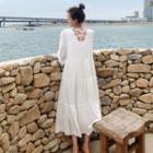 Elbow-sleeve Lace-up A-line Midi Dress