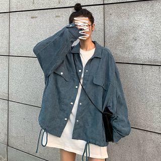 Drawstring Hem Corduroy Button Jacket