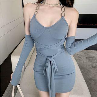 Set: Chain Mini Bodycon Dress + Arm Sleeves