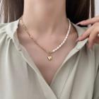 Faux Pearl Chain Necklace Necklace - Faux Pearl - Love Heart - White & Gold - One Size