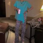 Short-sleeve Plain Split T-shirt / High-waist Zebra Print Pants