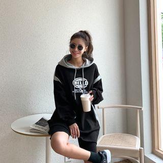 Hello Letter Two-tone Hoodie Black - One Size