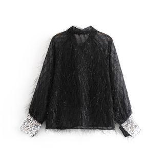 Bow-neck Sequined Blouse
