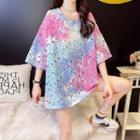 Elbow-sleeve Floral Oversized T-shirt