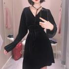Long-sleeve Velvet Mini Dress