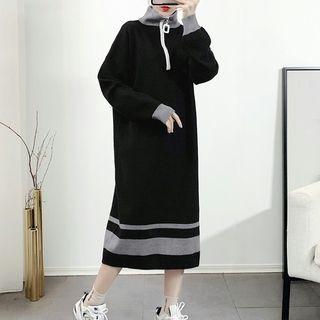 Mock-neck Knit Midi Shift Dress