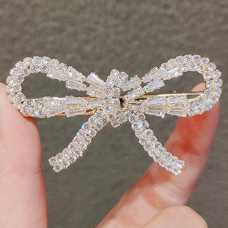 Bow Rhinestone Hair Clip Ly745 - Duckbill Clip - Gold - One Size