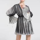 Glitter Long-sleeve Pleated Playsuit