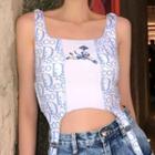 Cartoon Print Asymmetric Hem Sleeveless Crop Top