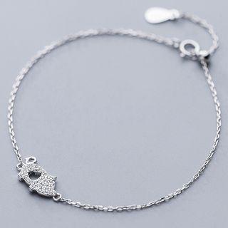 925 Sterling Silver Rhinestone Pig Bracelet S925 Silver Bracelet - One Size
