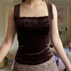 Mock Two Piece Ruffled-trim Velvet Crop Tank Top