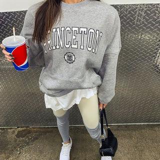 Set: Printed Layered-hem Pullover + Knit-panel Leggings