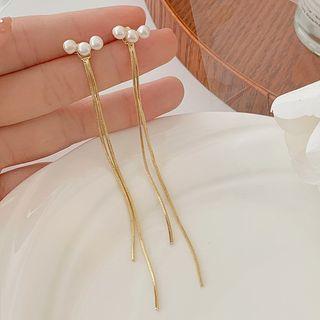 Faux Pearl Alloy Fringed Earring 1 Pair - Silver Stud - Gold - One Size