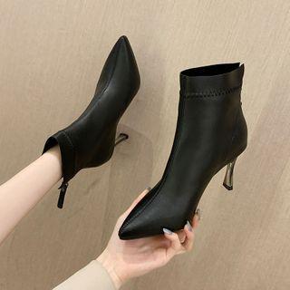 Faux Leather Pointed Spool-heel Ankle Boots