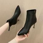 Faux Leather Pointed Spool-heel Ankle Boots