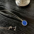 925 Silver Disc Pendant Chain Necklace Blue - One Size