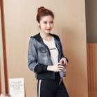 Lettering Hooded Zip-up Denim Jacket