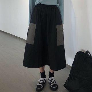 Pocket Detail Midi A-line Skirt Black - One Size