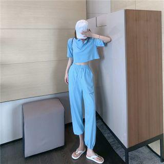 Set: Short-sleeve Polo Shirt + Harem Pants