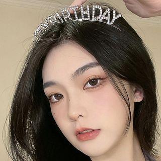 Rhinestone Lettering Headband White & Silver - One Size