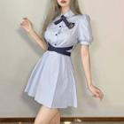 Puff Sleeve Collared Mini A-line Dress