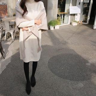 Mock-neck Button-back Knit Dress