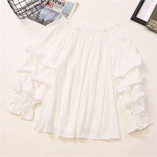 Off-shoulder Shirred-sleeve Blouse