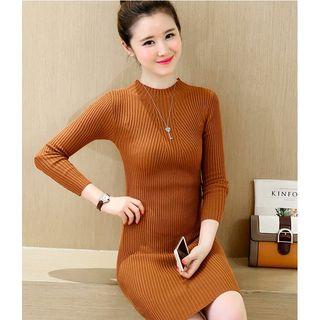 Long-sleeve Mock Neck Knit Dress