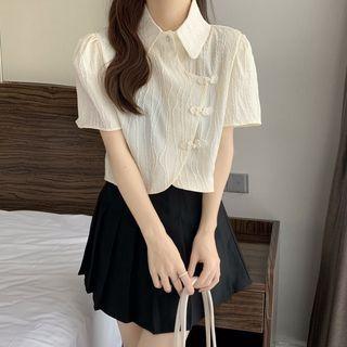 Short-sleeve Flower Cropped Blouse