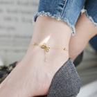 Alloy Bow Faux Pearl Anklet Gold - One Size