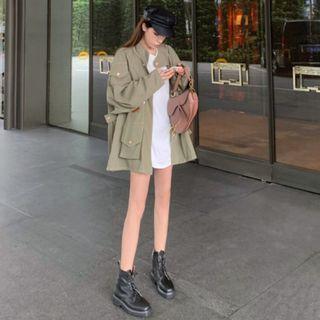 Button Trench Coat Army Green - One Size