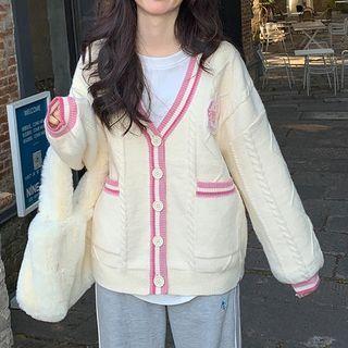 Applique Cable Knit Cardigan