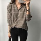 Notched-lapel Checked Blouse