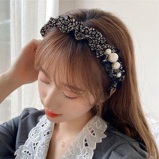 Leopard Print Shirred Faux Pearl Headband