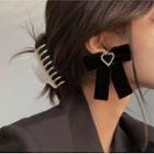 Velvet Bow Drop Ear Stud 1 Pair - Black - One Size