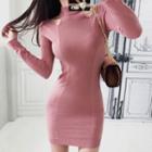 Long-sleeve Cutout Knit Mini Dress