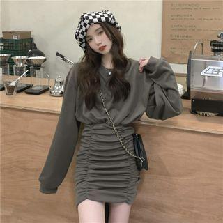 Shirred Sweatshirt Dress