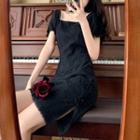 Short-sleeve Square-neck Slit Mini A-line Dress