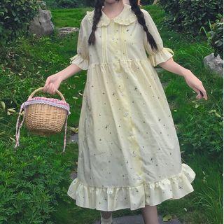 Floral Short-sleeve Midi A-line Dress Dress - One Size