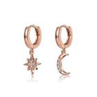 925 Sterling Silver Plated Rose Gold Simple Star Moon Asymmetric Earrings With Cubic Zircon Rose Gold - One Size