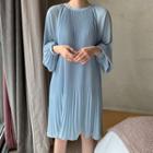 Balloon-sleeve Accordion Pleat Chiffon A-line Dress