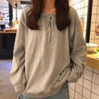 One Shoulder Drawstring Sweatshirt Gray - One Size
